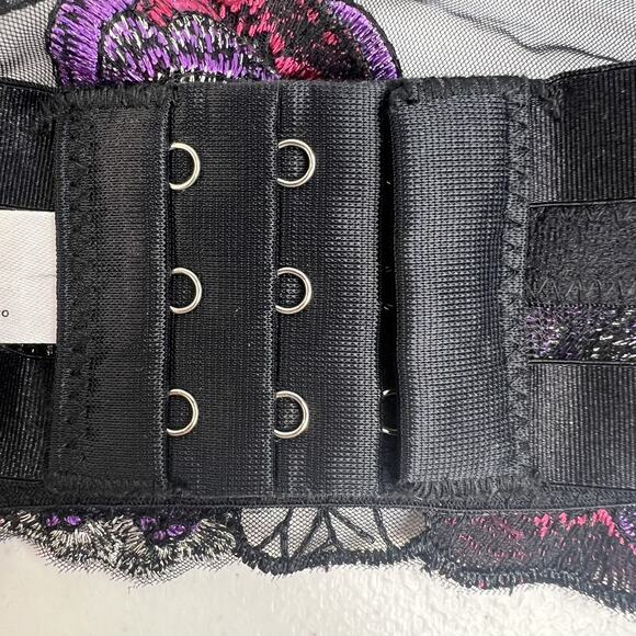 Adore Me 2XL Emilie Bralette Black Sheer Embroidered Floral Lace Mesh Bra Top - Picture 8 of 16
